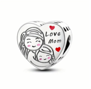 925 sidabrinis pakabukas su motinos ir vaiko piešiniu ir užrašu „Love Mom“