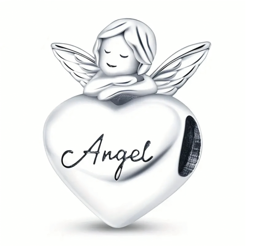 Sidabrinis pakabukas Angel su angelu ir širdies forma